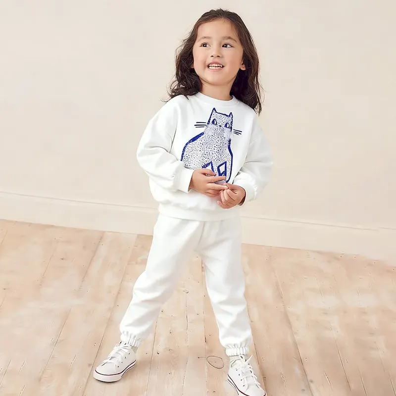 Wholesale Kids Girls' Fashion Casual Printed Round Neck Long-Sleeve Top Jogger Pants Two-Piece Set