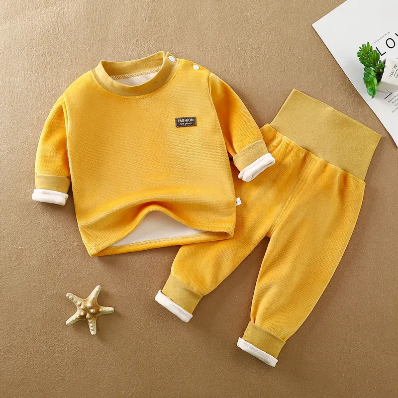 Wholesale Kids Baby Fashion Autumn And Winter Fleece-Lined Long-Sleeve Sweatshirt High Waist Pants Two-Piece Set
