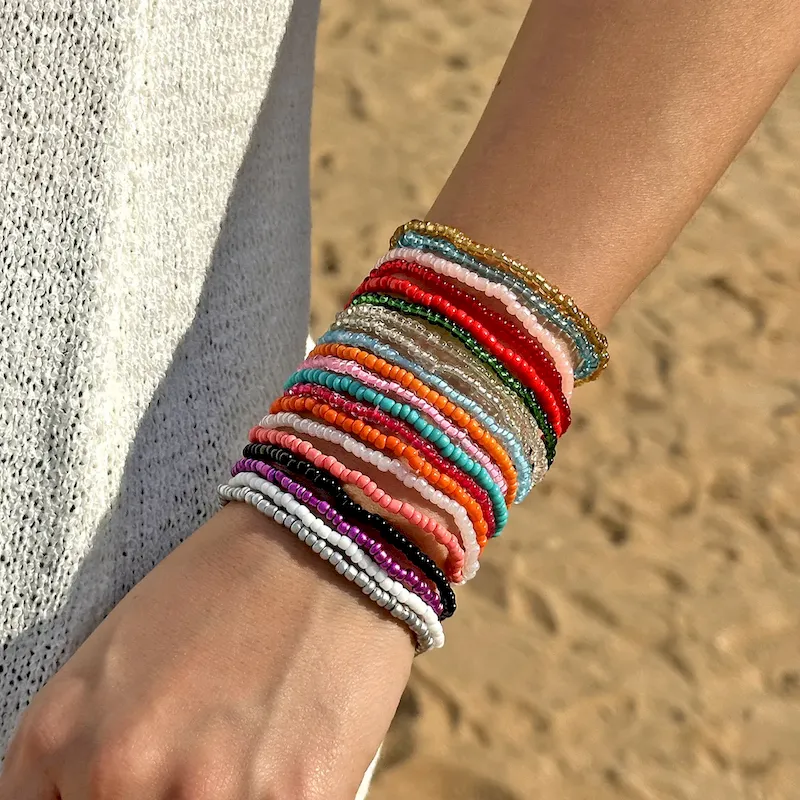 Wholesale Women Fashion Boho Beach Contrast Bead Multi-Layer Stacked Bracelet