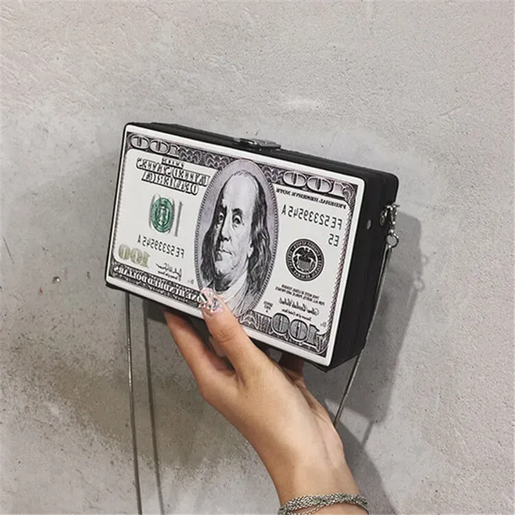 Women Retro Chain Strap Banknote Square Crossbody Bag