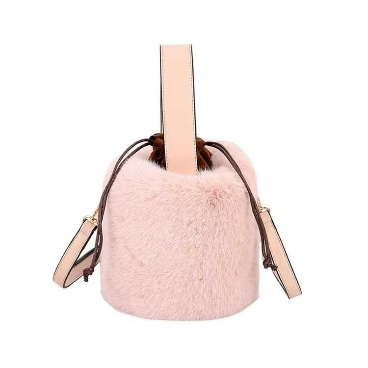 Women Simple Solid Color Plush Bucket Bag