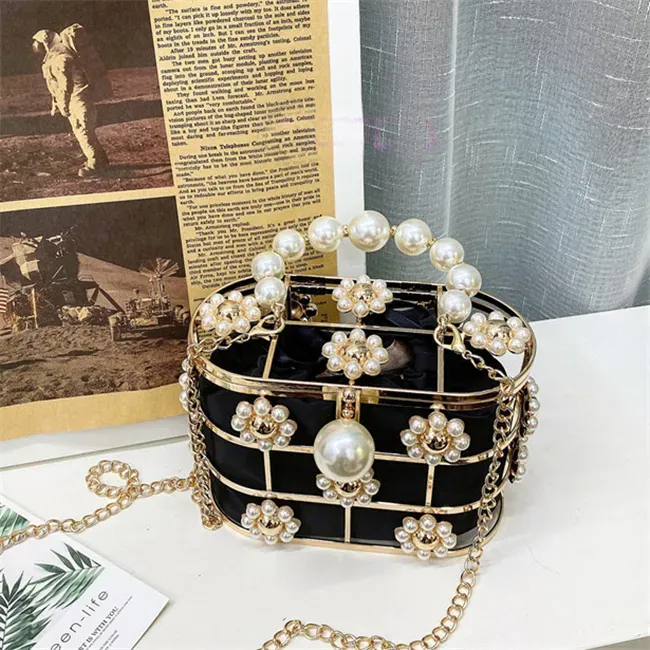 Women Fashion Imitation Pearl And Rhinestone Decorative Crossbody Bag