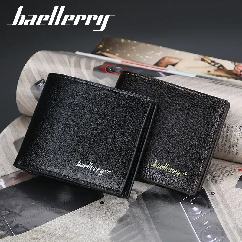 Men Wallet Soft Leather Lychee Pattern Wallet Short Wallet