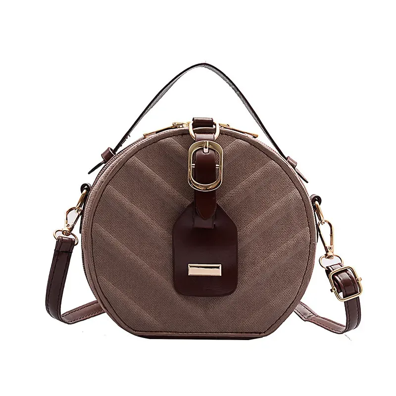 Women Vintage Round Shape Single Strap PU Crossbody Bag