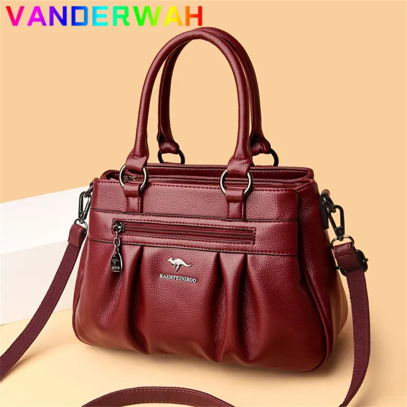 Women Casual Zipper Pocket Design Solid Color Large Capacity PU Handle Bag