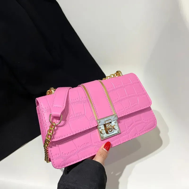 Women Fashion Simple Chain Stone Pattern Commuter Shoulder Bag