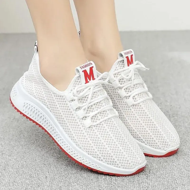 Women Fashion Mesh Solid Color Lace-Up Sneakers