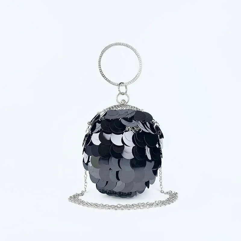 Women Fashion Creative Metal Handmade Sequin Round Ball Evening Bag