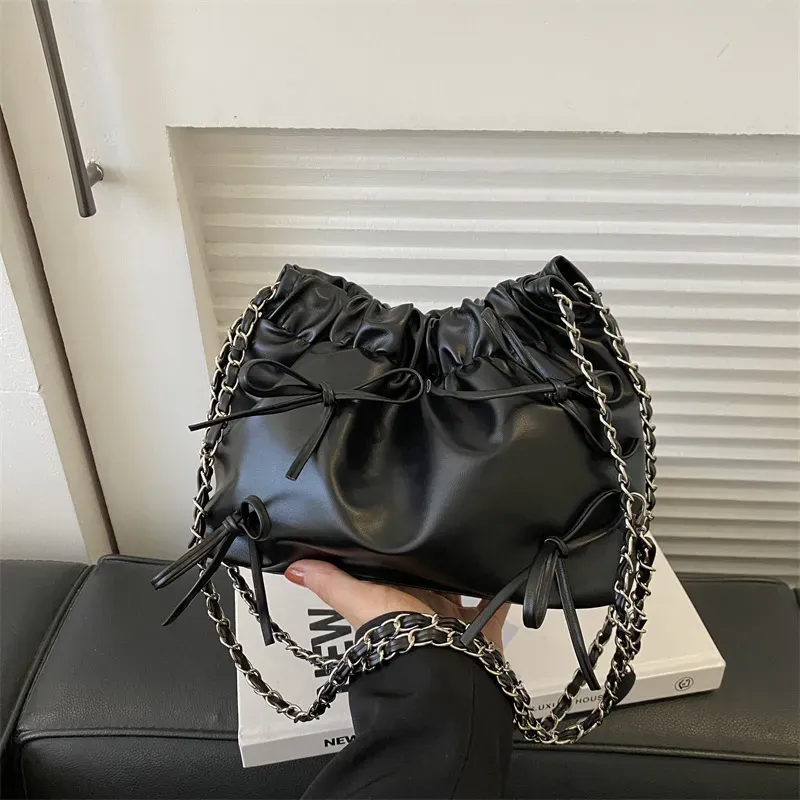 Women Fashion Casual Large Capacity PU Bucket Shoulder Bag