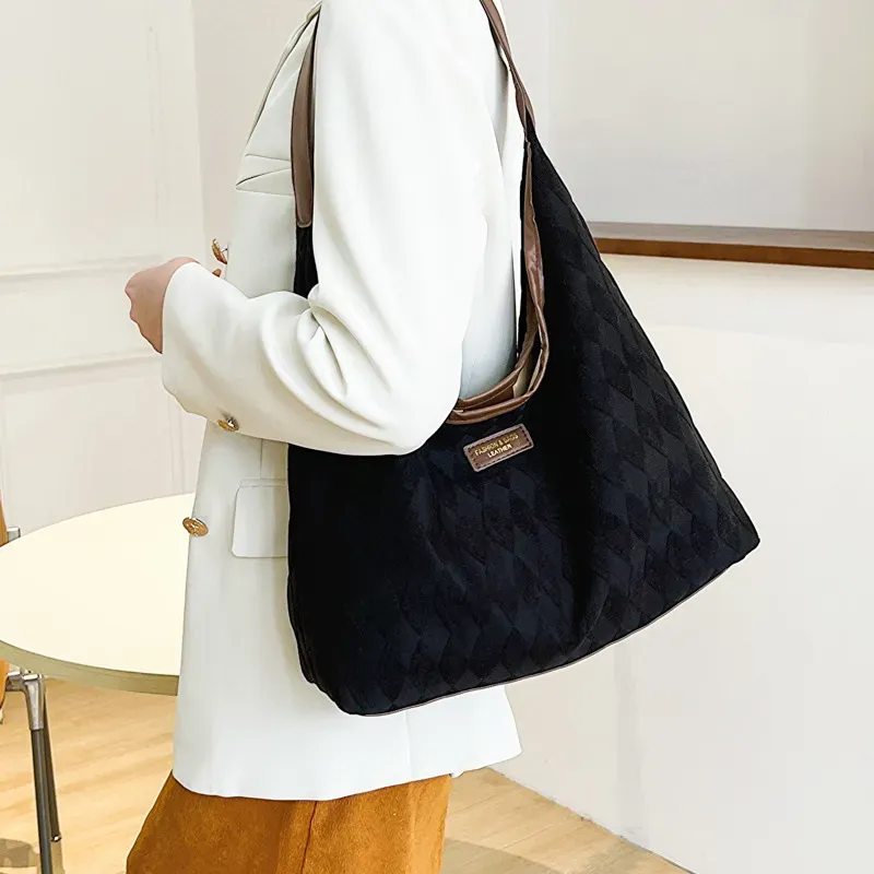 Women Simple Solid Color Large Capacity Shoulder Tote Bag