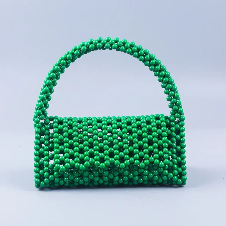 Women Fashion Handmade Beaded Woven Square Handle Evening Bag