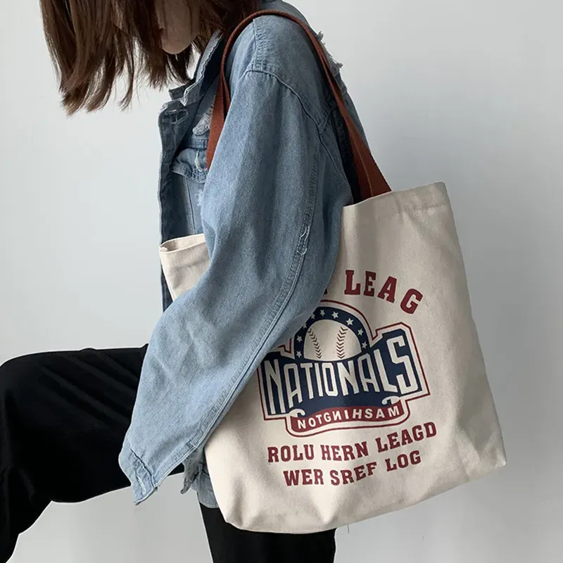 Women Fashionable Large Capacity Letter Print Canvas Tote Bag
