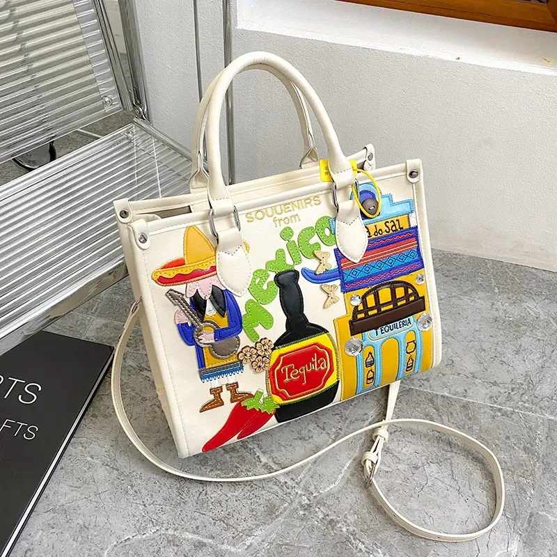 Women Retro Cartoon Pic Large Capacity Handbag