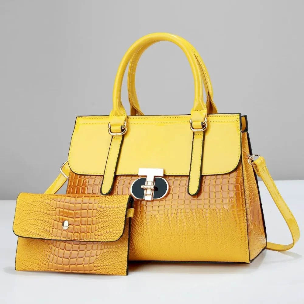 Women Fashion Gradient Crocodile Print Large Capacity Handbag Set