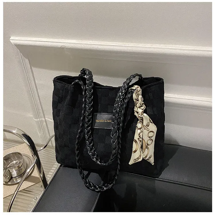 Women Fashionable Casual Rhombic Large Capacity Canvas Tote Bag