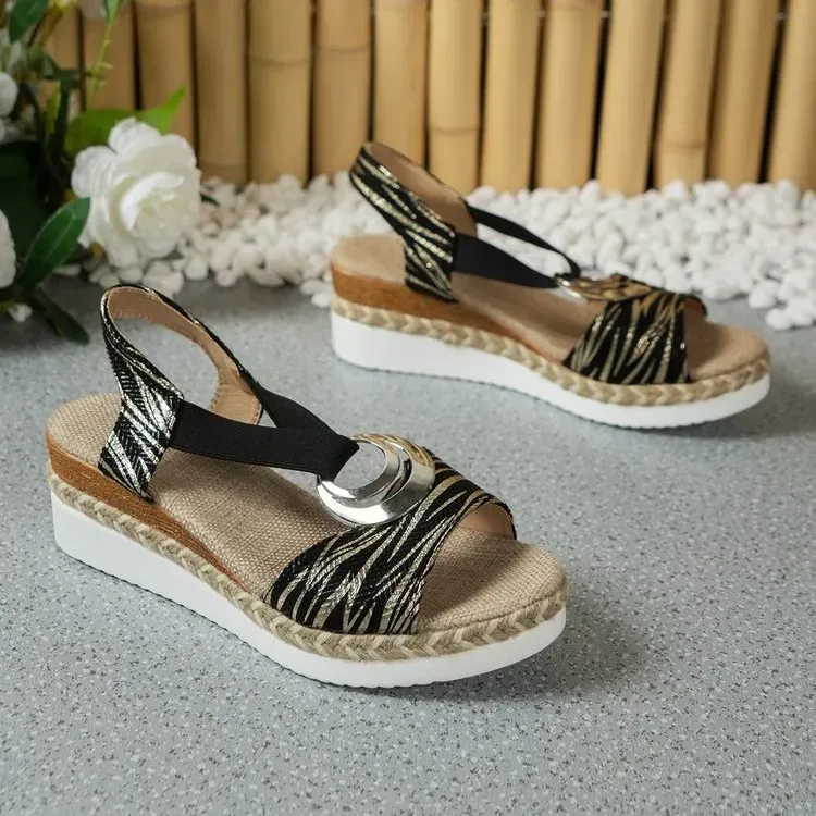 Women Casual Plus Size Peep Toe Heel Sandals