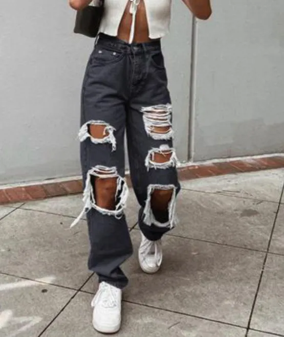 Women Fashion Slim-Fit Ripped Jeans