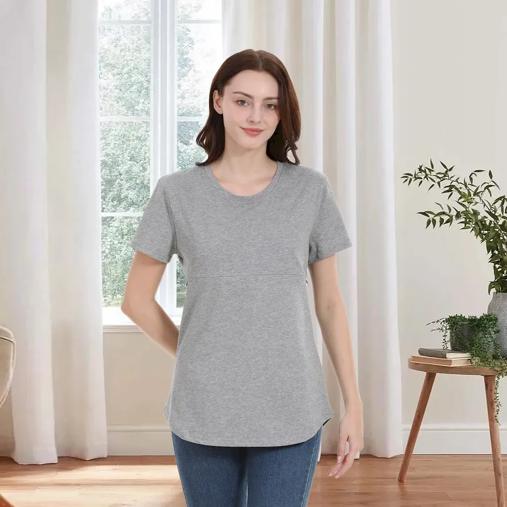 Women Casual Short-Sleeved Cotton Zipper Breastfeeding Pregnant Women T-Shirt