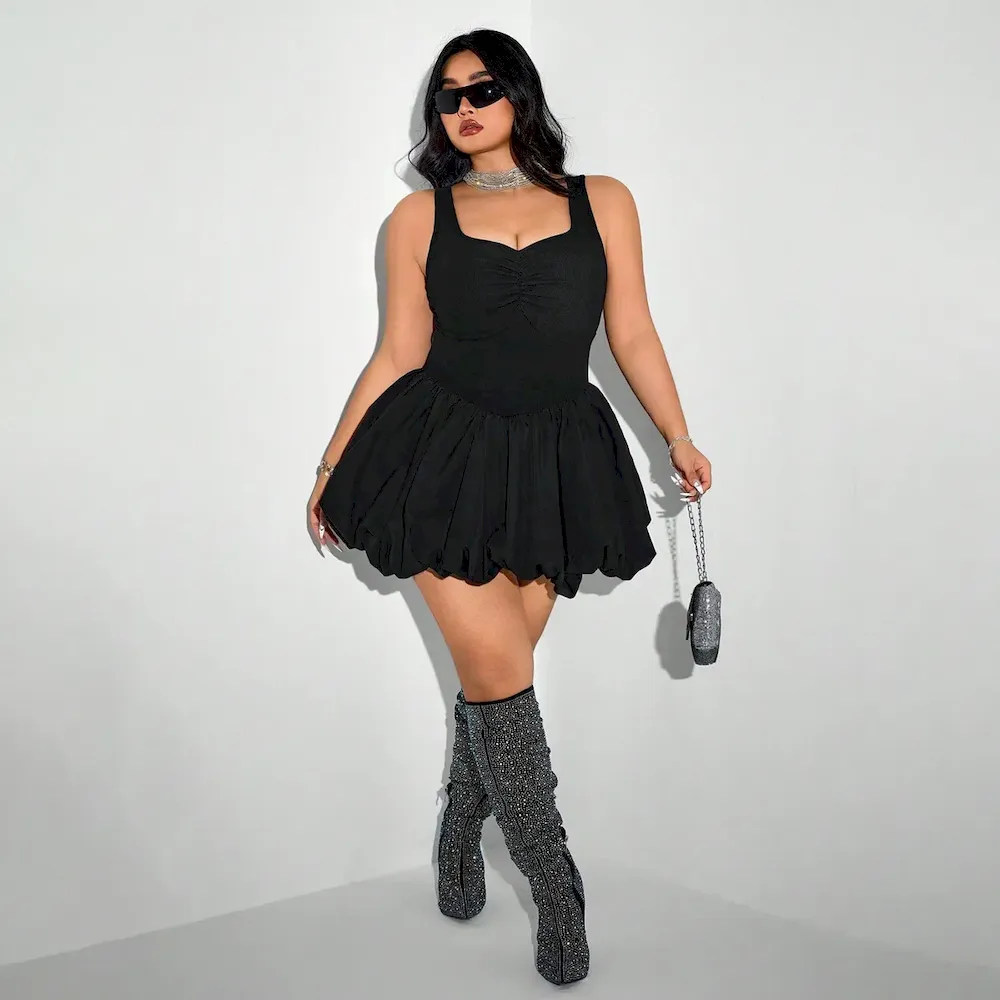 Women Fashion Sexy Plus Size Sleeveless High Waist Slim Dress