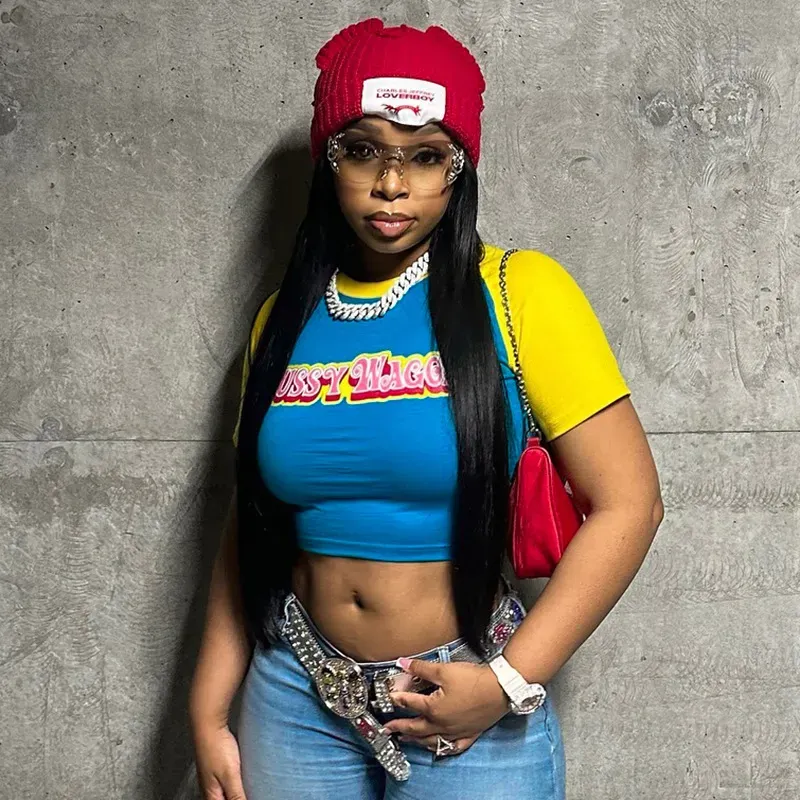 Women Fashion Casual Letter Print Contrast Color Round Neck Short-Sleeve T-Shirt