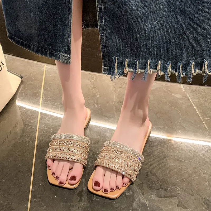 Women Fashion Casual Rhinestone Flat Slippers