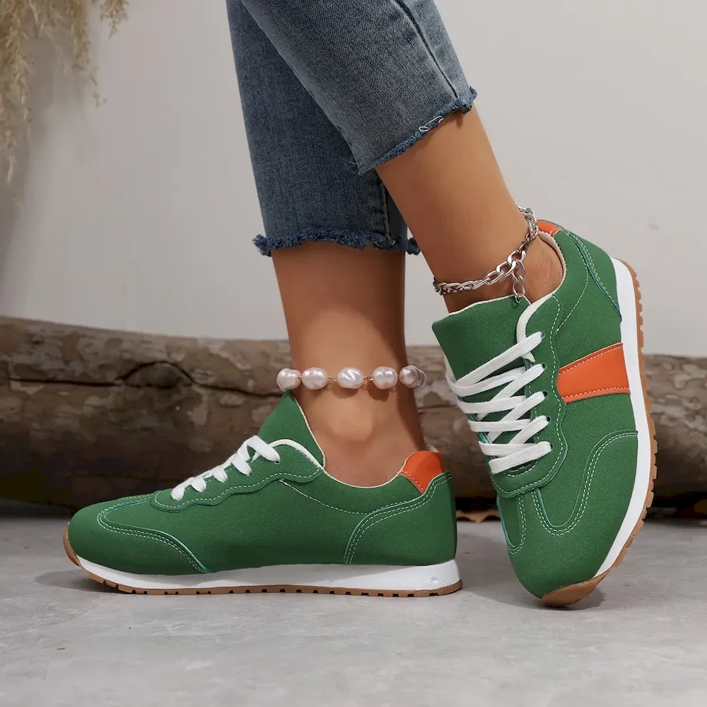 Women Fashion Plus Size Casual Flat Lace-Up Color Sneaker