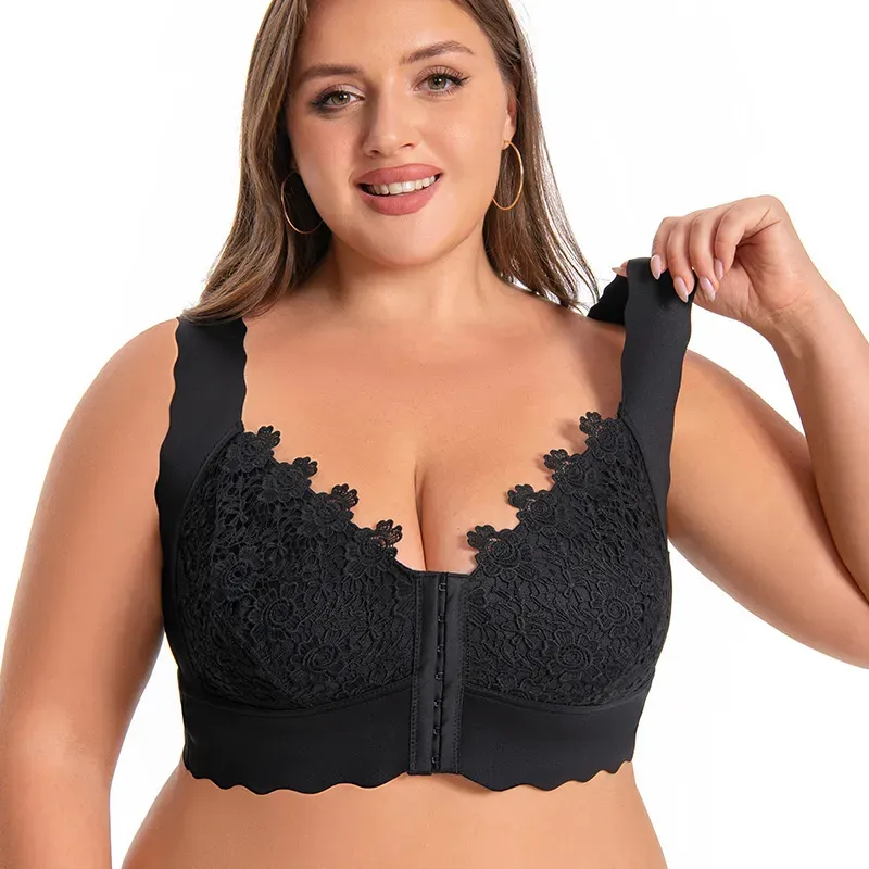 Women Fashion Sexy Plus Size Solid Color Lace Bra