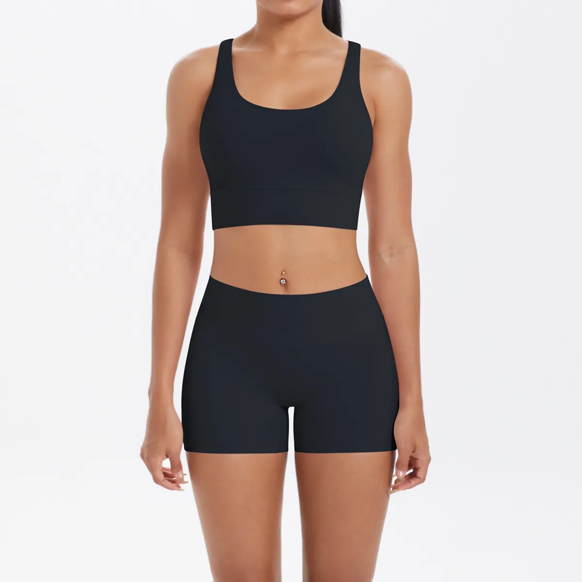 Women Fashion Casual Solid Color Tank Top Tight Shorts Yoga Sports Two-Piece Set