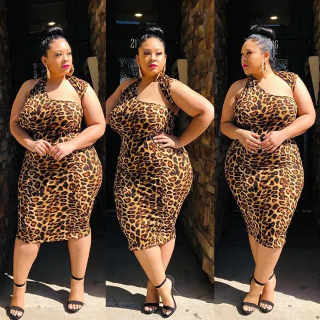 L-4XL Women Plus Size Sexy Leopard Irregular Sleeveless Bodycon Dress