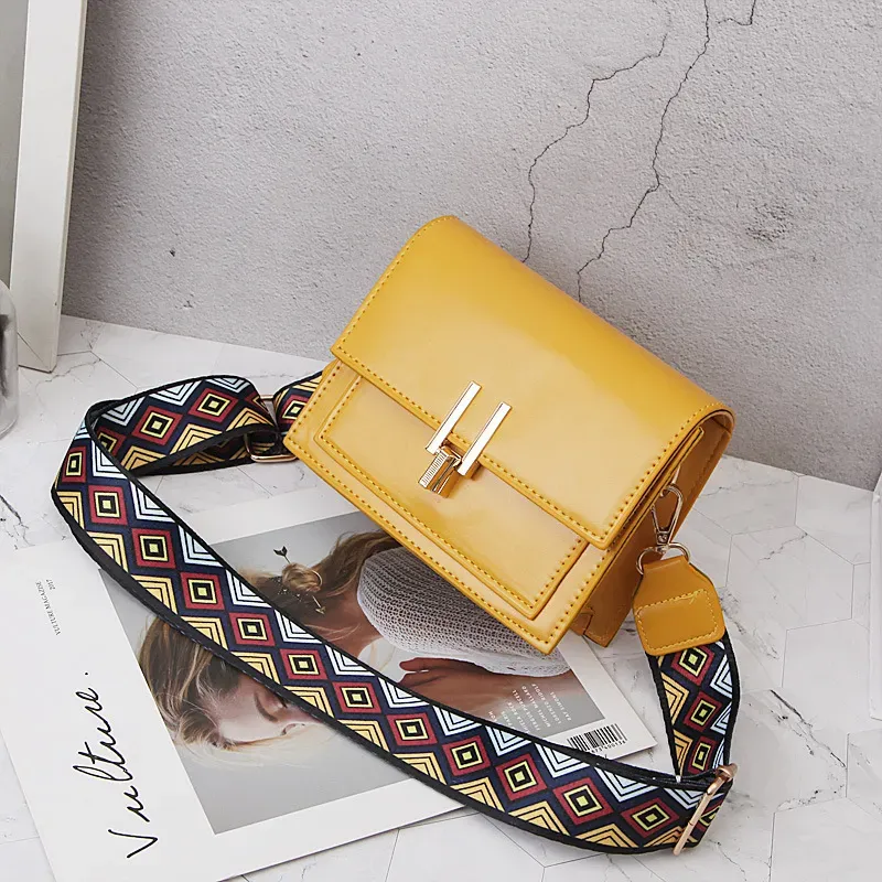 Popular Pure Color Wide Straps Crossbody Square Bag