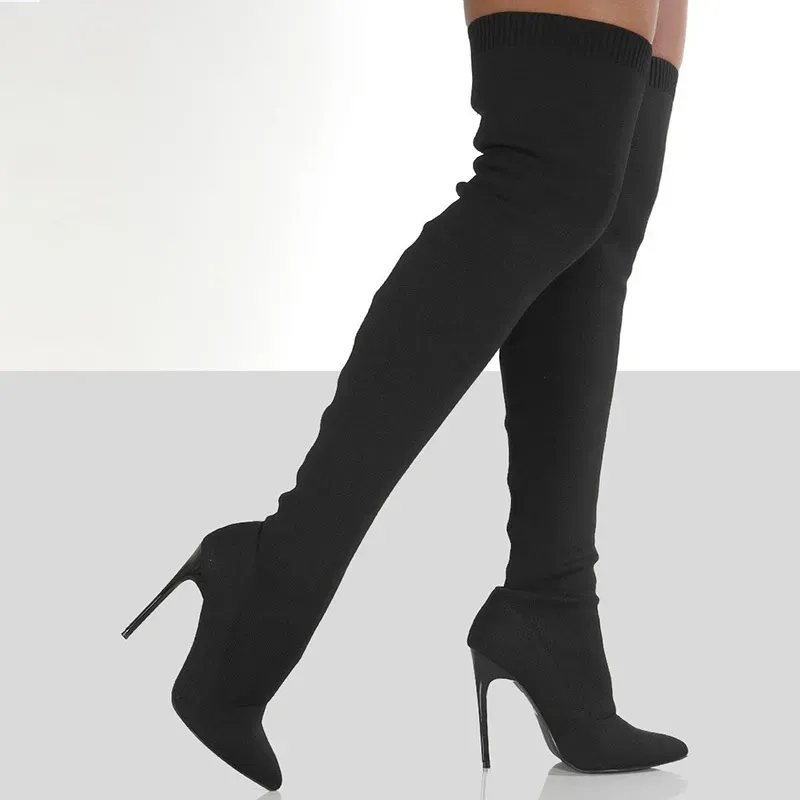 Size:5-11 Women Large Size Over The Knee Knitting High Boots