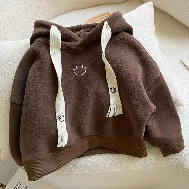 Wholesale Boys' Fashion Casual Smile Face Thickened Long-Sleeve Hoodies