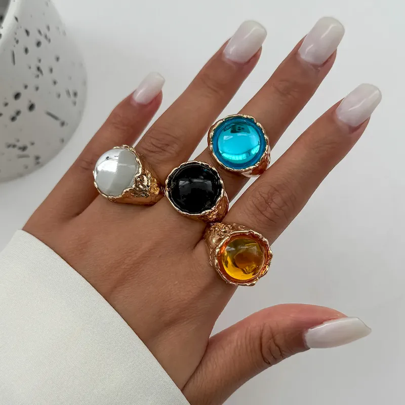 Wholesale Women Fashion Acrylic Imitation Gem Pleated Liquid Wide Ring