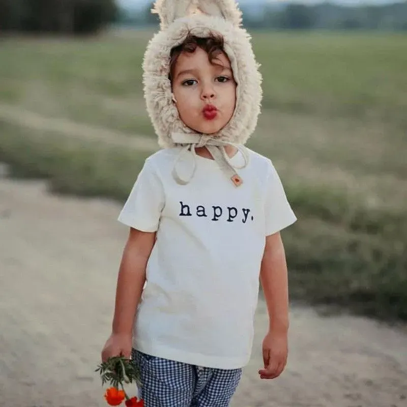Wholesale Wholesale Boy Girl Happy Print Short Sleeves Casual Tee