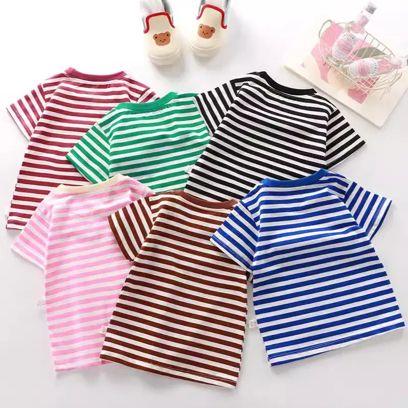 Wholesale Summer Children Fashionable Stripe Printed Short-Sleeved T-Shirt