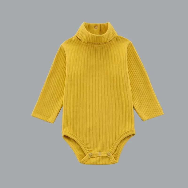 Wholesale Kids Baby Girls And Boys Autumn And Winter Solid Color High Neck Long Sleeve Rompers