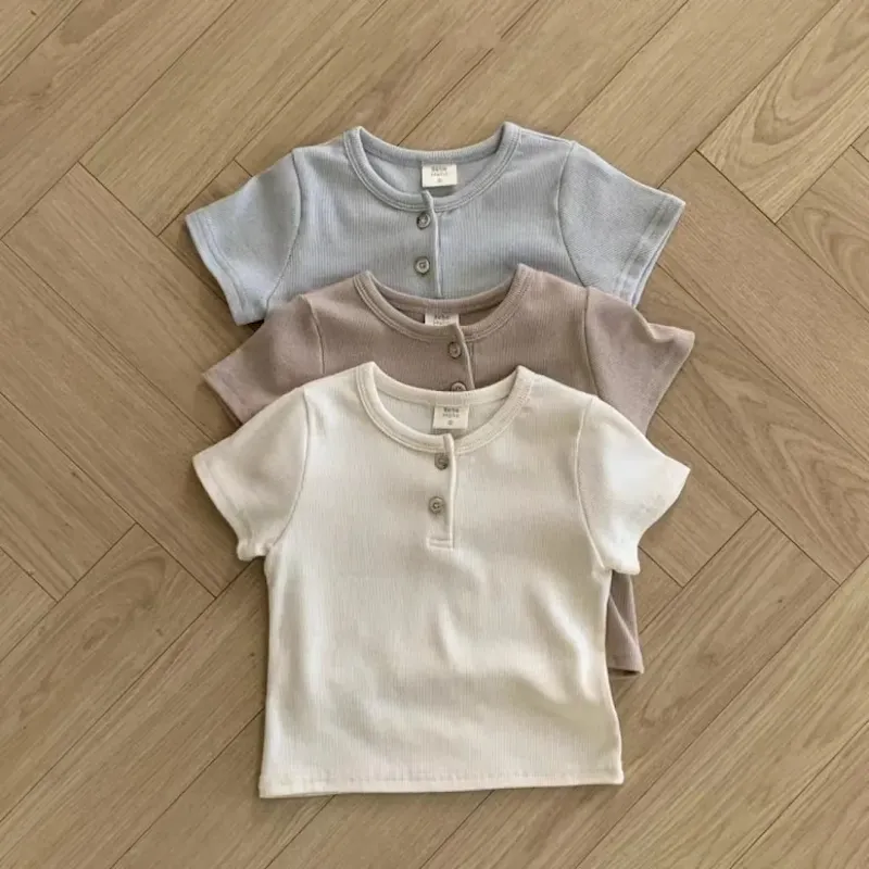Wholesale Kids Baby Fashion Casual Solid Color Cotton Round Neck Short-Sleeve T-Shirt