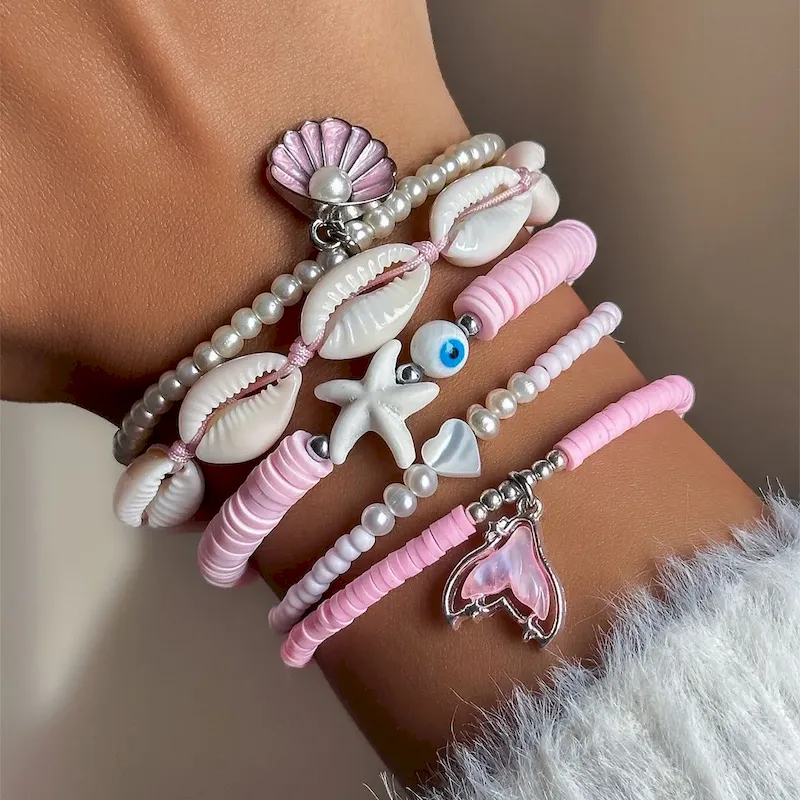 Wholesale Summer Ocean Wind Shell Starfish Sea Bracelet 5 Piece Set
