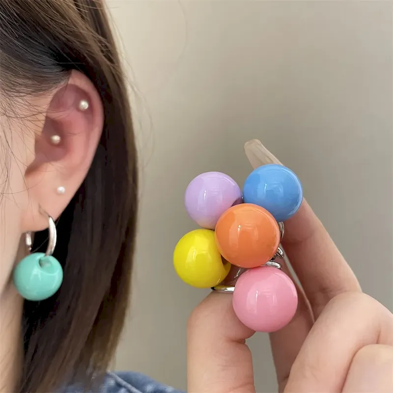 Wholesale Women Fashion Dopamine Round Ball Earrings