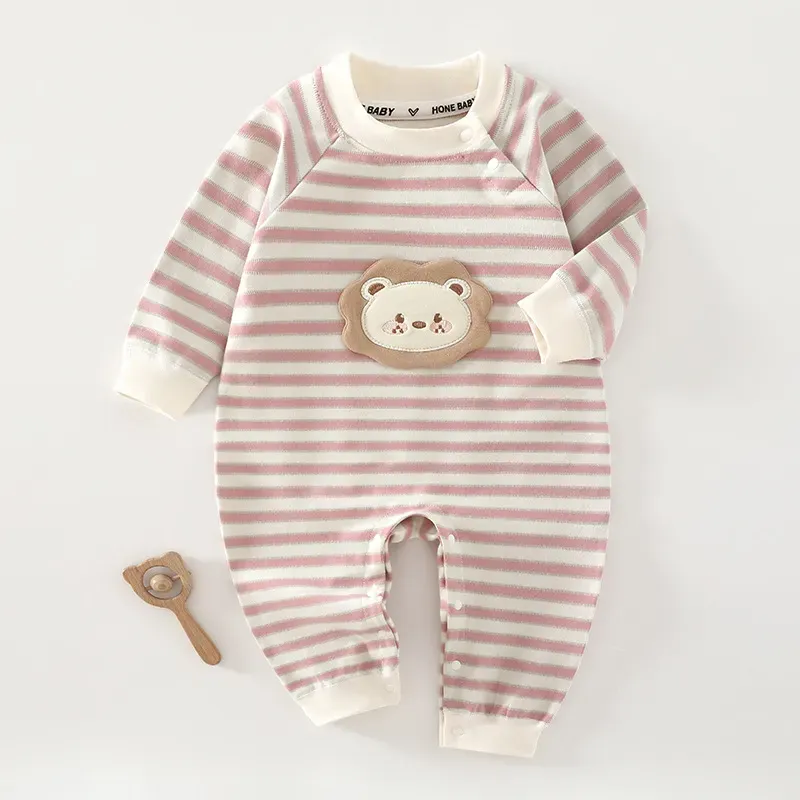 Wholesale Kids Baby Boys And Girls Fashion Autumn Cartoon Stripe Long-Sleeve Jumpsuit