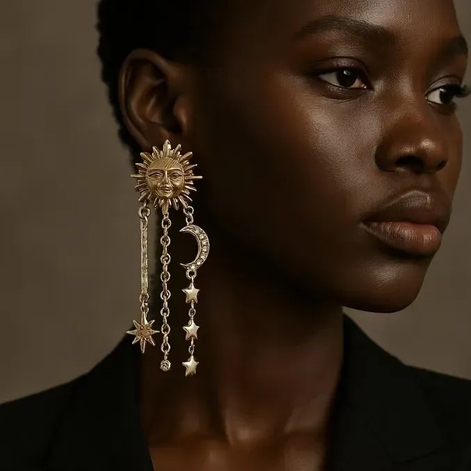 Wholesale Women Fashion Creative Exaggerated Sun Moon Stars Tassel Earrings