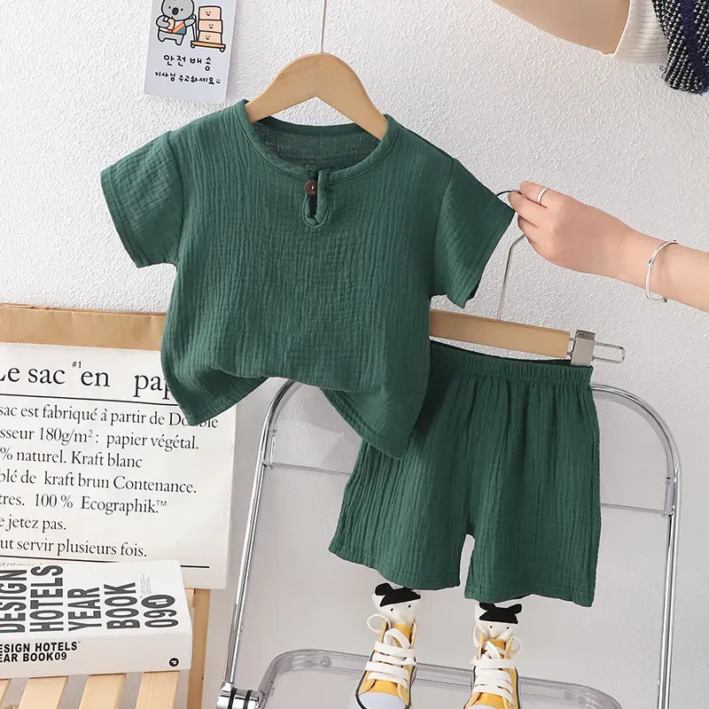 Wholesale Boy Casual Solid Color Short-Sleeve T-Shirt Loose Shorts Two-Piece Set