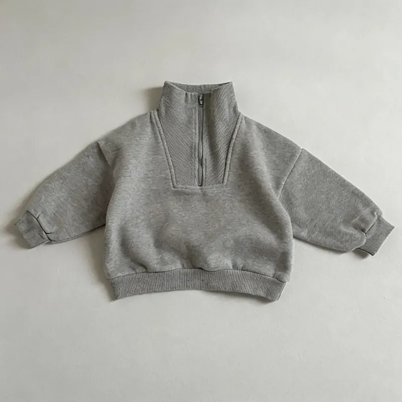 Wholesale Kids Boys And Girls Fashion Casual Solid Color Half-Zip Fleece-Lined Sweatshirt