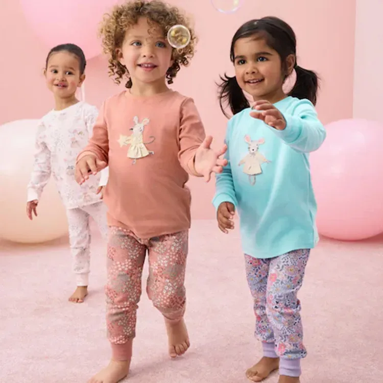 Wholesale Kids Girls' Fashion Casual Printed Round Neck Long Sleeve Top Jogger Pants Two-Piece Set