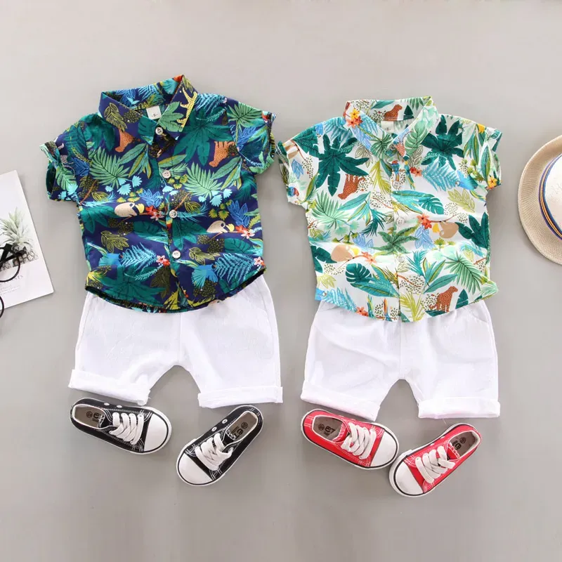 Wholesale Summer Boy'S Fashion Coconut Tree Print Two-Piece Set